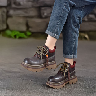 四起哥2025秋冬新款 头层牛皮高级感厚底马丁靴女手工真皮轻奢复古