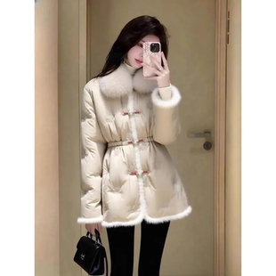 轻奢冬季棉服女款新款独特超好看高端时髦中长款收腰杏色加厚外套