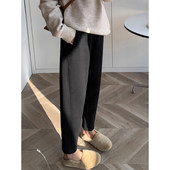 女秋冬加绒加厚直筒小脚运动裤 145小个子xxs码 八分哈伦奶奶卫裤