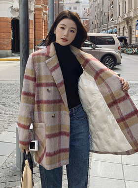 潮牌短款羽绒内胆毛呢外套女冬季