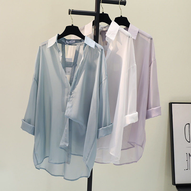 潮牌防晒天丝雪纺衬衫女夏季薄款高级设计感衬衣长袖秋季上衣外套