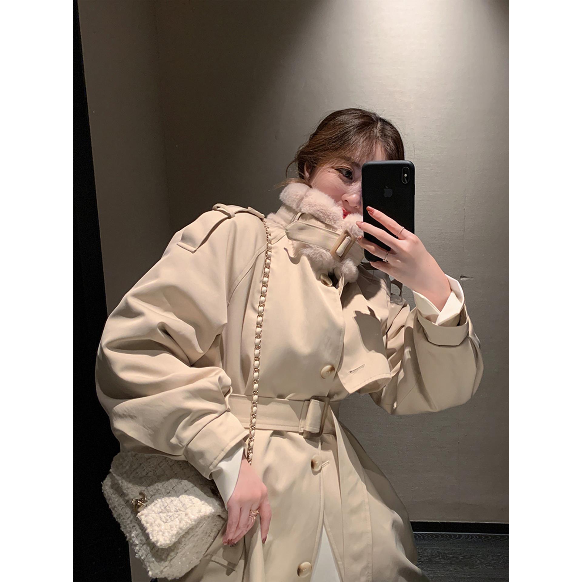 精仿羊羔毛外套女中长款收腰显瘦新款秋冬内胆加绒加厚派克服棉衣