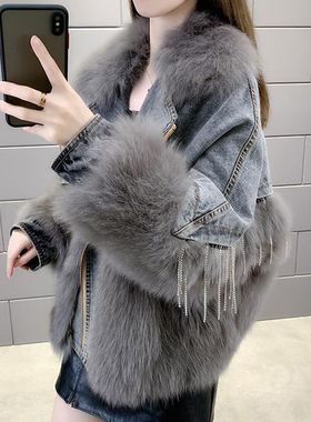 仿狐狸毛皮草女中长款派克服大衣