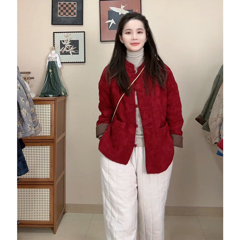 轻奢时尚本命年中式国风红色夹棉外套女高级感宽松设计唐装棉服,女装/女士精品,大码棉服,淘宝优惠券,粉丝福利购,淘宝优惠卷