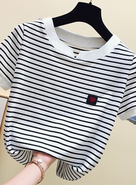 短袖t恤女百搭半袖体恤v领上衣服