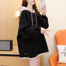 潮牌新款秋冬女中长款季宽松慵懒风oversize外套加厚连帽卫衣上衣