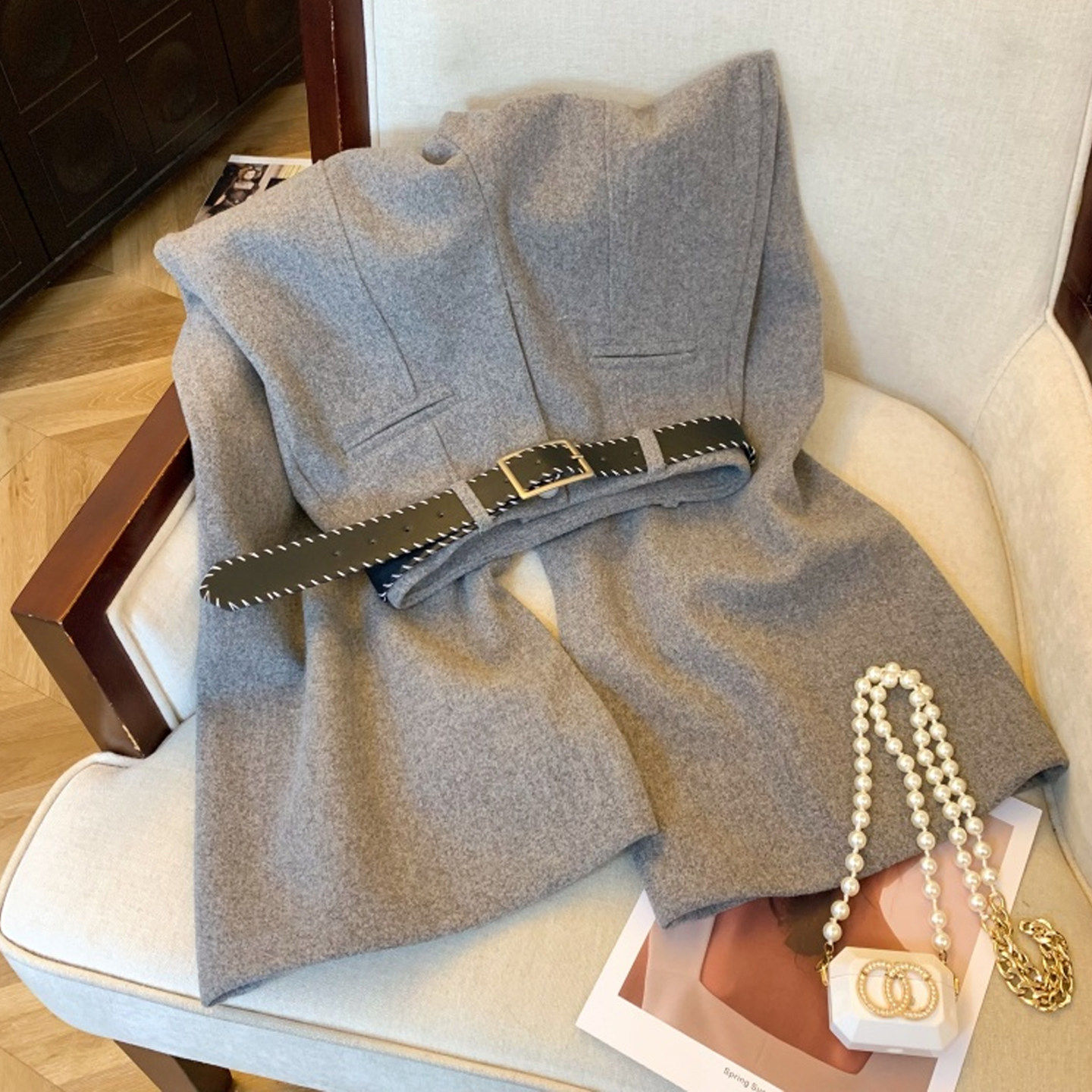 韩版高级感灰色加厚毛呢阔腿裤女冬季新款慵懒风垂感直筒拖地西裤,女装/女士精品,休闲裤,淘宝优惠券,粉丝福利购,淘宝优惠卷