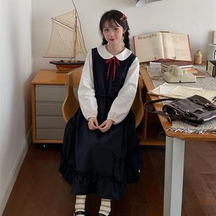 一咫鹿日系背心裙女秋冬2025新款无袖连衣裙娃娃领衬衫套装