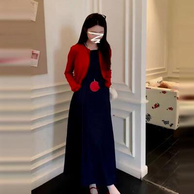 新款法式高级无袖背心连衣裙子女初夏季韩系穿搭红色套装长裙