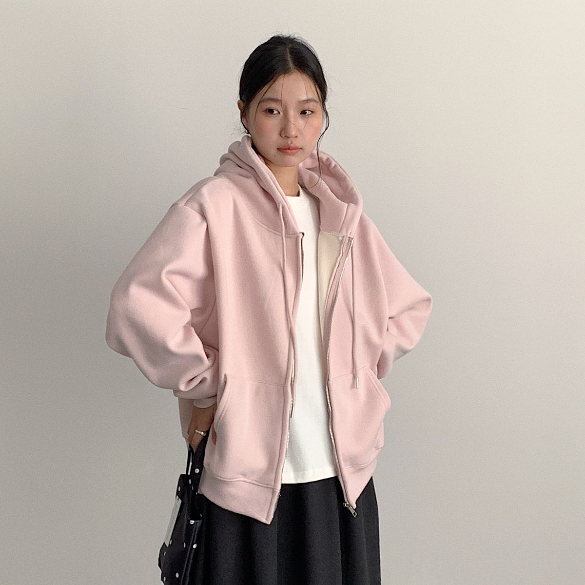 韩系慵懒风加绒加厚连帽卫衣冬洋气宽松百搭外套爱丝岛潮流女装