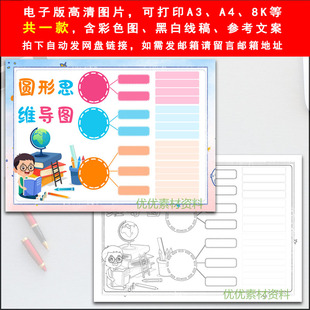 圆形思维导图手抄报模板圆 认识计算位置数学知识小报线稿a4模板