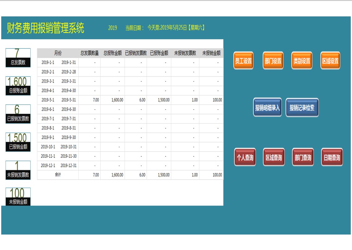 公司员工日常开支报销财务费用报销管理系统软件Excel表格素材