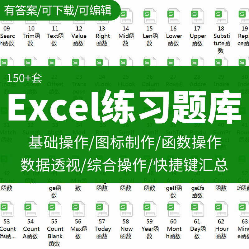 excel练习素材题库函数公式表格练习题实操基础数据透视图表模板