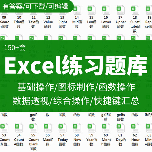 excel练习素材题库函数公式表格练习题实操基础数据透视图表模板
