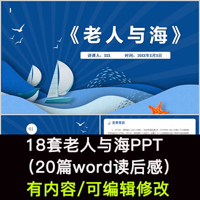 读书分享会老人与海 名著导读后感阅读分享ppt课件模板电子版资料