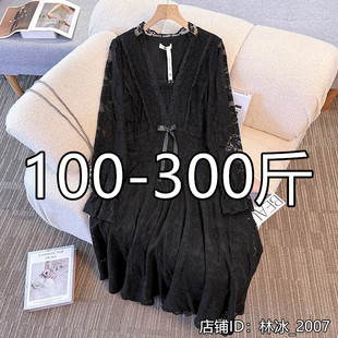 200/300斤胖人肥婆可穿特大码女装2025秋冬新款加绒蕾丝连衣裙240