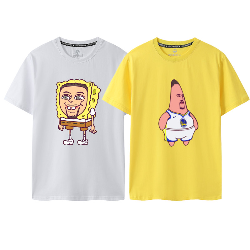 2022年库里汤普森海绵宝宝派大星短袖t恤水花兄弟青少年篮球夏季