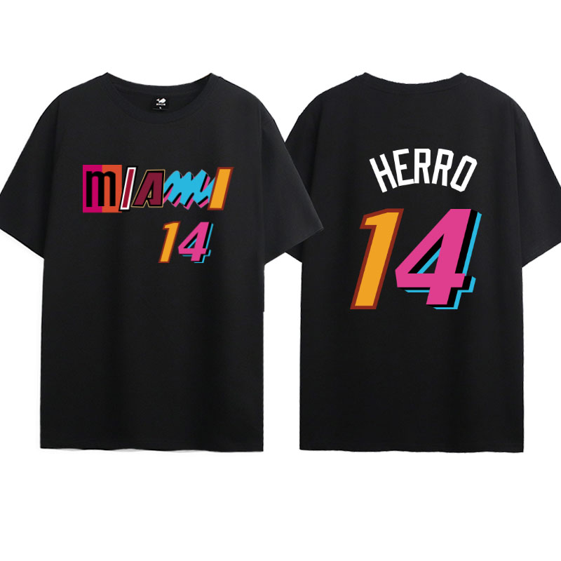 2022短袖T恤热火14号希罗HERRO纯棉篮球城市版球衣纯棉圆领半袖