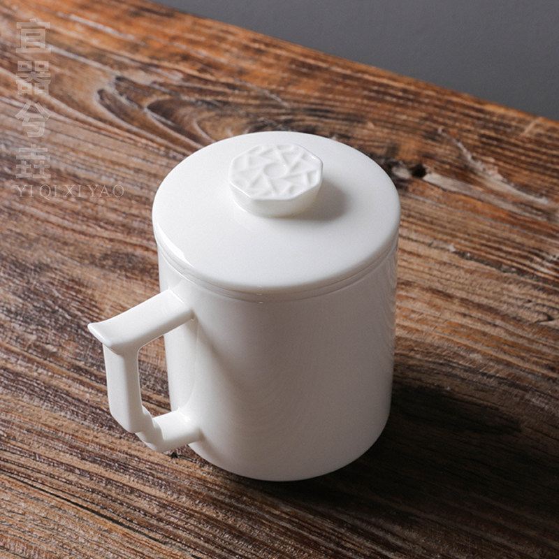 德化白瓷杯子办公杯茶杯陶瓷家用带盖水杯马克杯大号泡茶水分离_虎窝淘