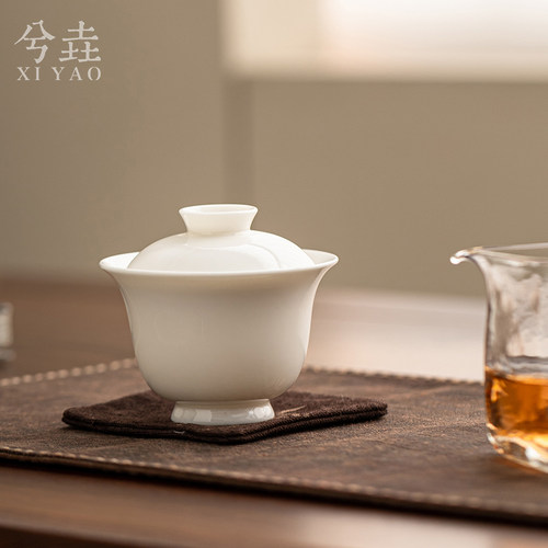 薄胎羊脂玉盖碗茶杯功夫茶具