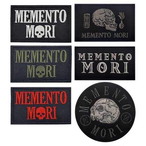 海客户外亚马逊 memento mori 警告刺绣布贴骷髅头魔术贴背包贴章