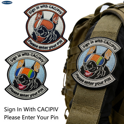 Sign in With CACIPIV蓝橙色戴眼罩的军犬滑稽刺绣动物箱包补丁贴