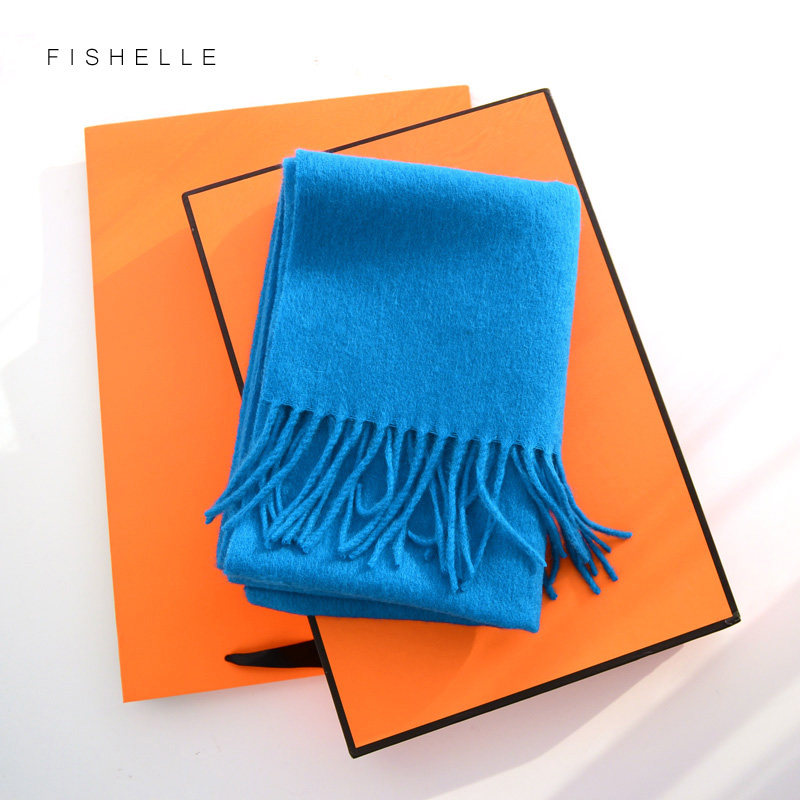 湖蓝色羊毛围巾女柔软保暖纯色蓝色羊绒围脖男士情侣冬季生日礼物