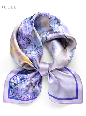 紫色薰衣草真丝小方巾桑蚕丝丝巾薄款装饰小领巾杭州丝绸围巾礼盒