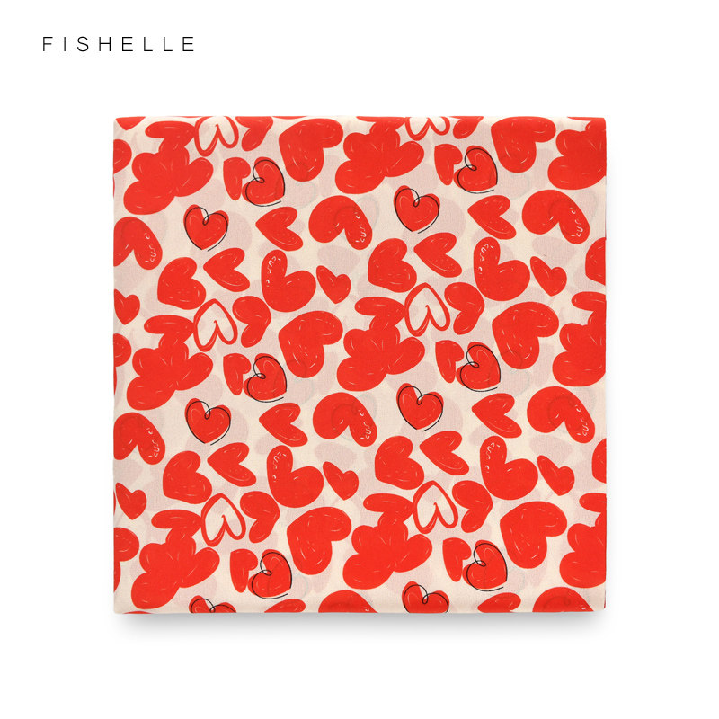 可爱红色爱心真丝小方巾春秋桑蚕丝丝巾装饰领巾礼盒女生节日礼物