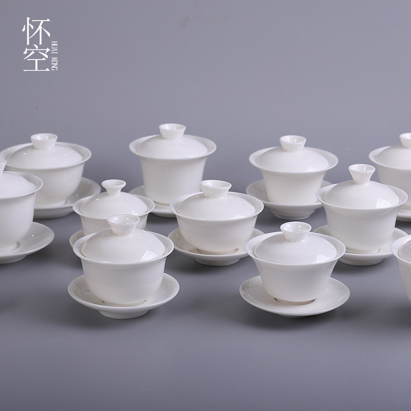 羊脂玉白瓷盖碗茶杯单个家用泡茶碗大小号陶瓷手工功夫三才碗防烫