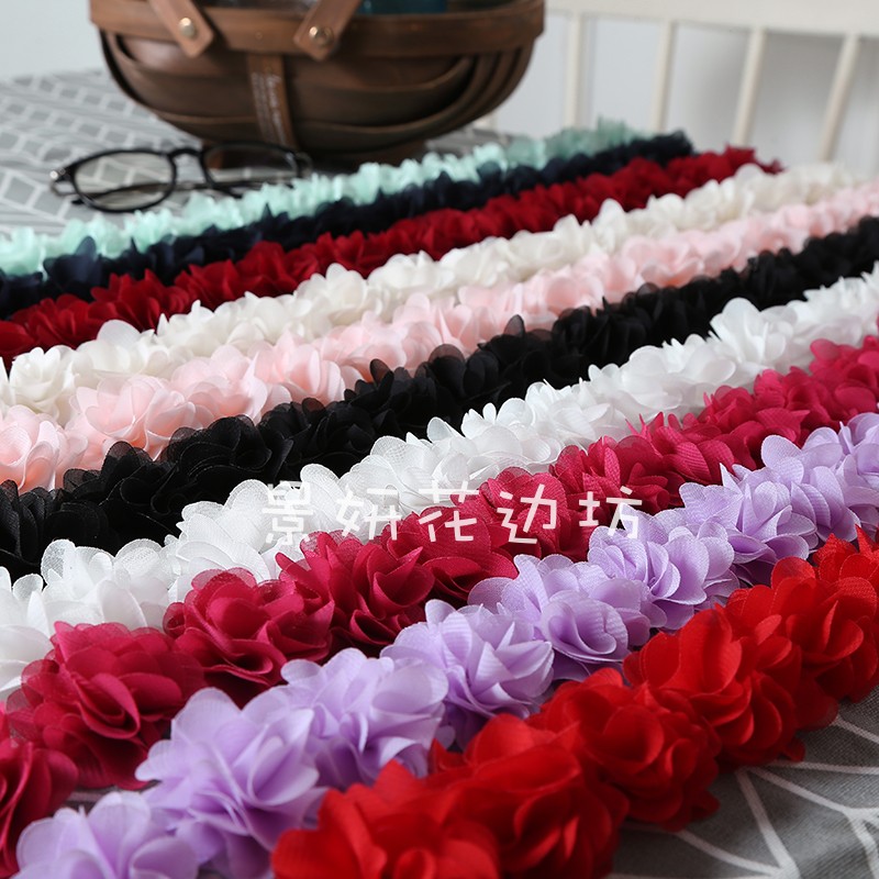 粉色红色diy花朵5cm立体花边辅料