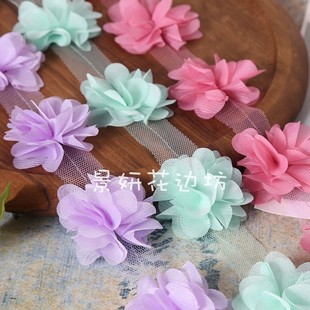 多色diy手工雪纺花边立体花朵 配件材料12朵价 演出服配饰服装 帽鞋