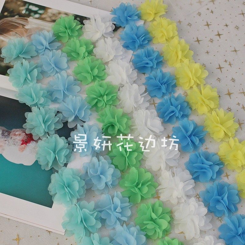 厂家直销 雪纺立体花朵花边 6cm5叶17朵 服装饰品等 DIY手工辅料