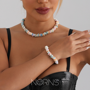 Norns欧美糖果色多巴胺风格不规则天然贝壳碎片项链手链锁骨链