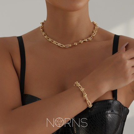 Norns欧美设计感时尚金属打结缠绕U型拼接项链设计感锁骨链手链