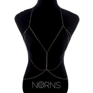 Norns欧美夜店性感诱惑比基尼文胸短裙圆形水钻串链身体链项链