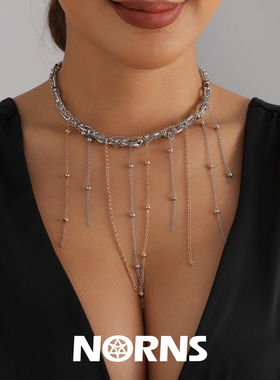 Norns欧美多层缠绕流苏猪鼻项链ins个性金银双拼necklace瀑布链条