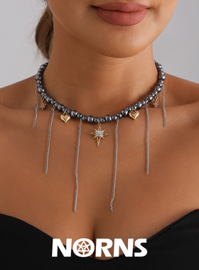Norns欧美小巧芒星流苏爱心元素吊坠项链轻奢简约喷漆玻璃项饰