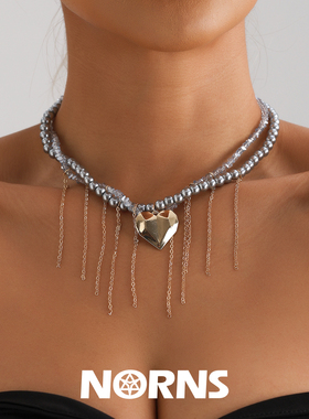 Norns欧美简约赛博朋克未来感金属几何爱心流苏锁骨链优雅项链