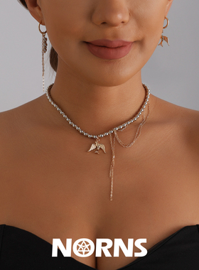 Norns欧美简约CCB串珠飞鸟流苏项链金属燕子吊坠流苏锁骨链燕子