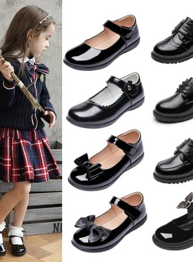 女童黑皮鞋国际学校校服鞋