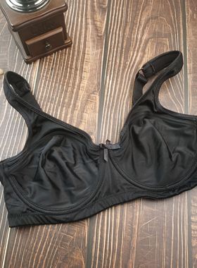 75D90D欧美大罩杯宽肩带光面带钢圈超薄文胸缩胸大显小黑色内衣