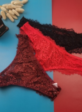 S-XL码全透明镂空蕾丝性感女丁字裤外贸欧美大码T裤夏季无痕内裤