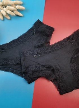 S码M码外贸欧美中腰棉质莱卡无痕女士三角裤黑色透气底裤内裤