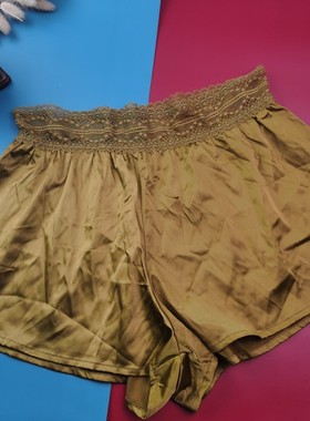 S码M码色丁锻面女士短裤柔软薄款超短家居睡裤外贸阿罗裤姜黄色