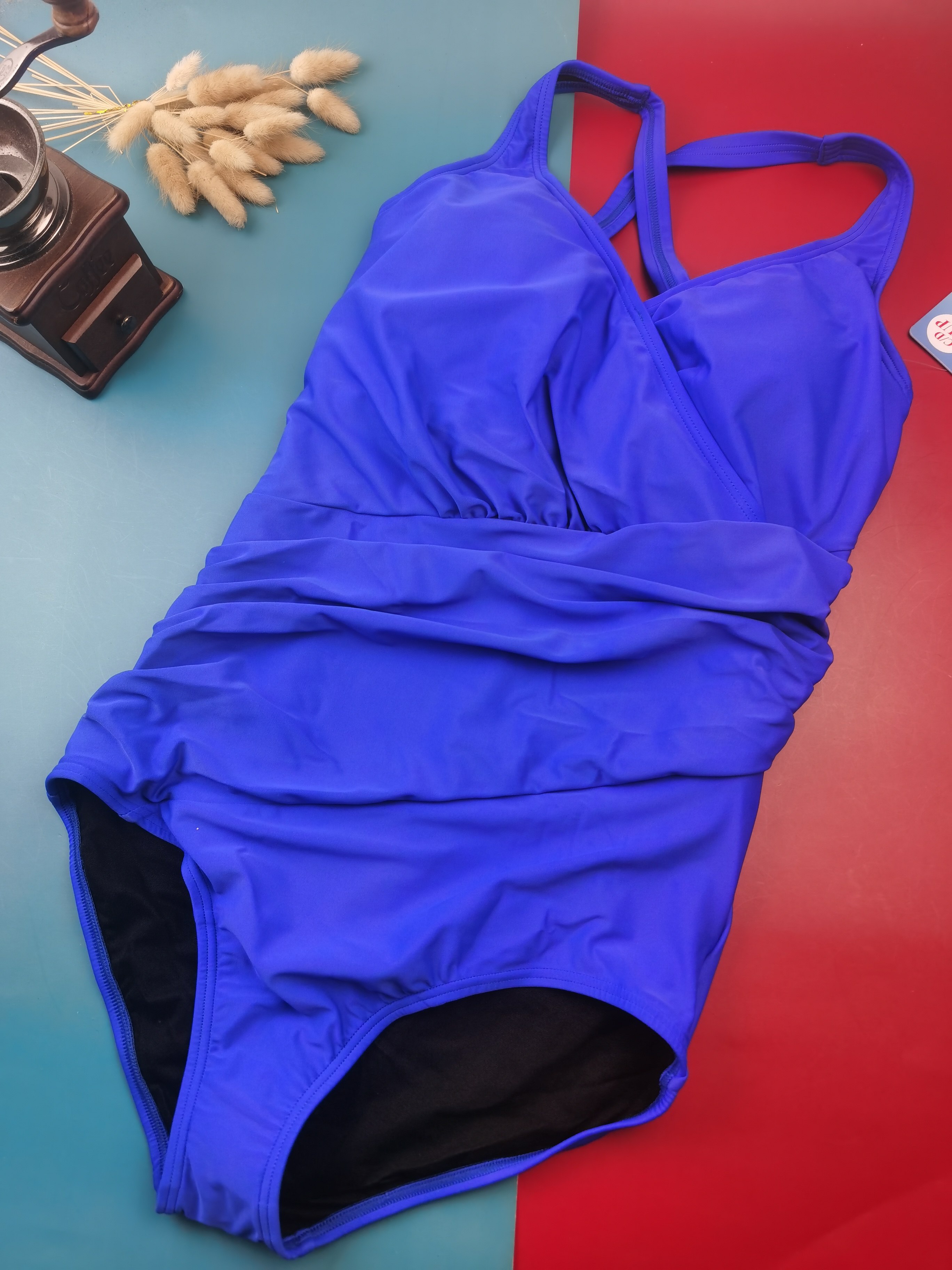 80-105cdef带钢圈带胸垫大胸大杯三角裤连体泳衣大尺码胖显瘦泳衣