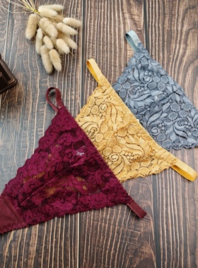 S-L码外贸欧美性感网蕾丝女士中腰丁字裤夏季超薄无痕底裤透气