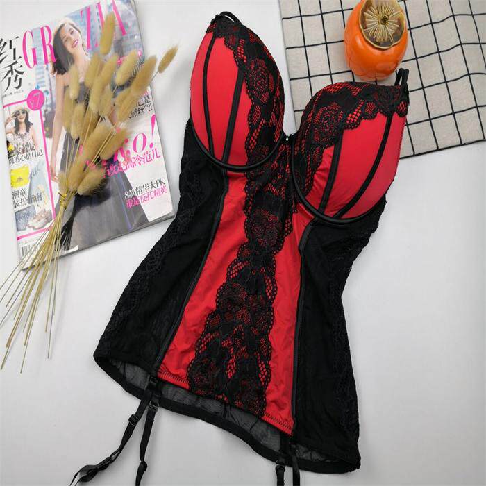 性感蕾丝塑身衣透明网纱诱惑吊袜带马甲束身衣聚拢75D80CD85CD