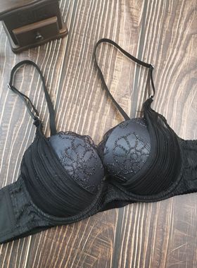 75AB80A85A韩单小尺码小罩杯黑色蕾丝刺绣薄海绵文胸带钢圈内衣