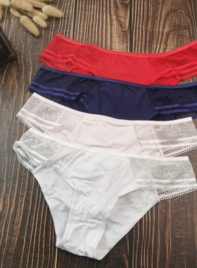 S-XL外贸牛奶丝女内裤性感蕾丝边低腰三角裤纯色底舒适透气底裤